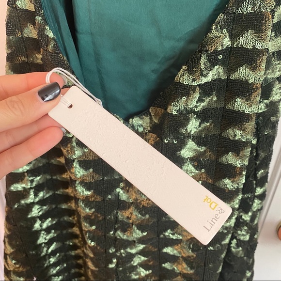 Line & Dot Viola Green Sequin Halter Swing Dress - Picture 8 of 11